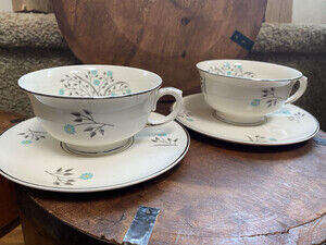 Pope Gosser Made In USA 1956 Elaine antique Vintage MCM Blue Floral Teacups